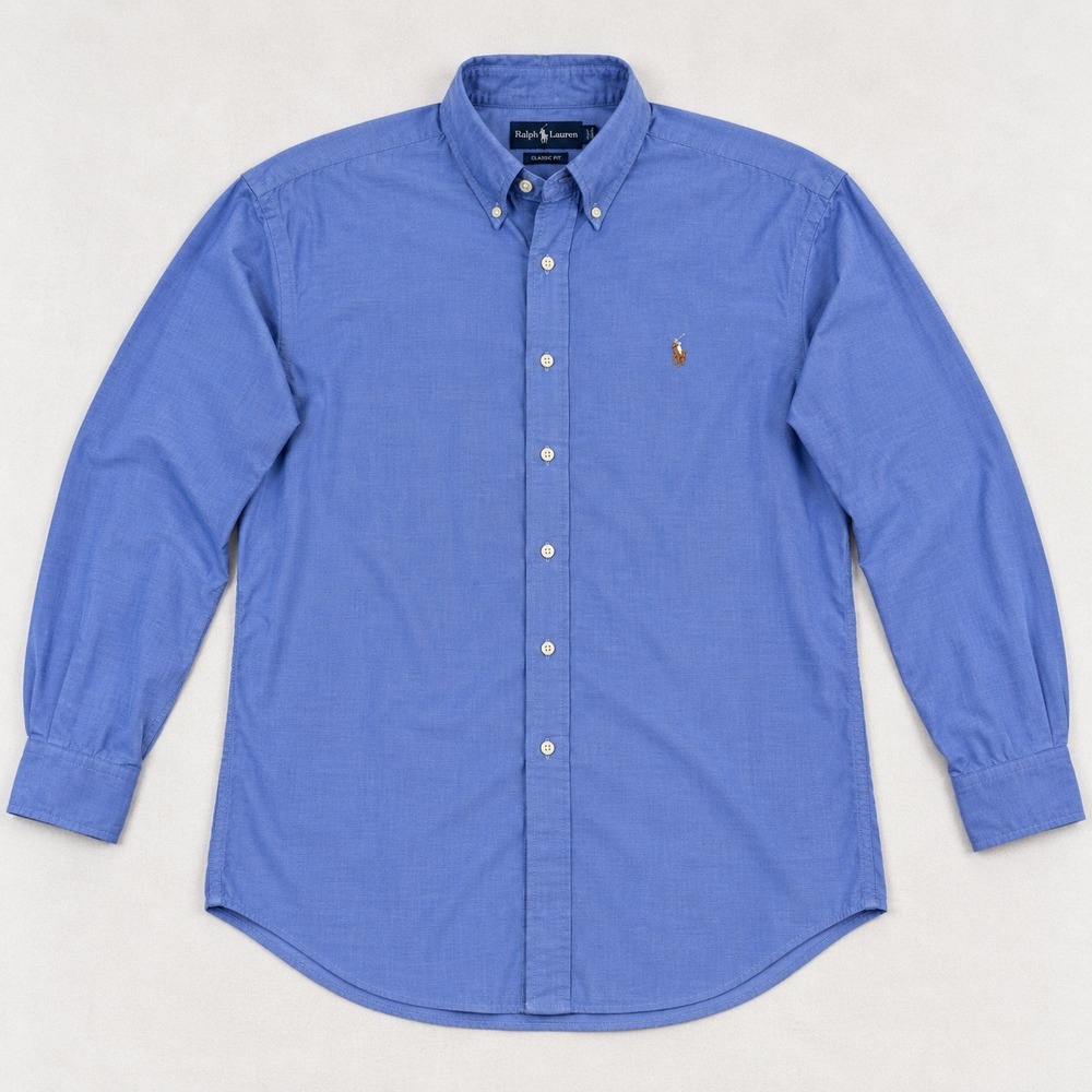 Ralph Lauren Yarmouth Mens 17-35 Blue Pinpoint Oxford Button Down Shirt Classic